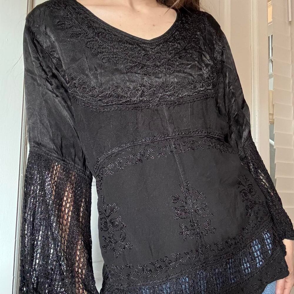 Vintage Unbranded Black Whimsygoth Embellished Blouse OS Witchy Halloween Witch
